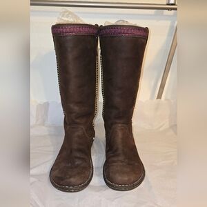 UGG Brown Heeled Boots with Purple Trim